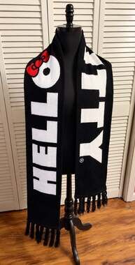 NWOT Sanrio Hello Kitty Black White Block Letter Knit Scarf Fringe Spell Out Y2K